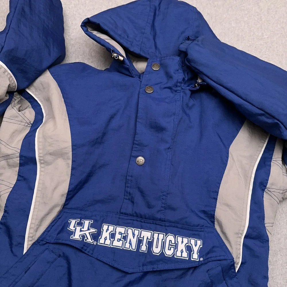STARTER Kentucky Wildcats Puffer Jacket Men's Small Blue Hooded Windbreaker Hood